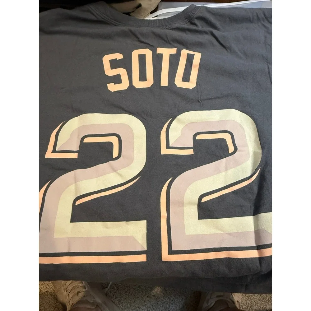 Nike Washington Nationals City Connect Juan Soto 22 T-Shirt Grey Pink Large